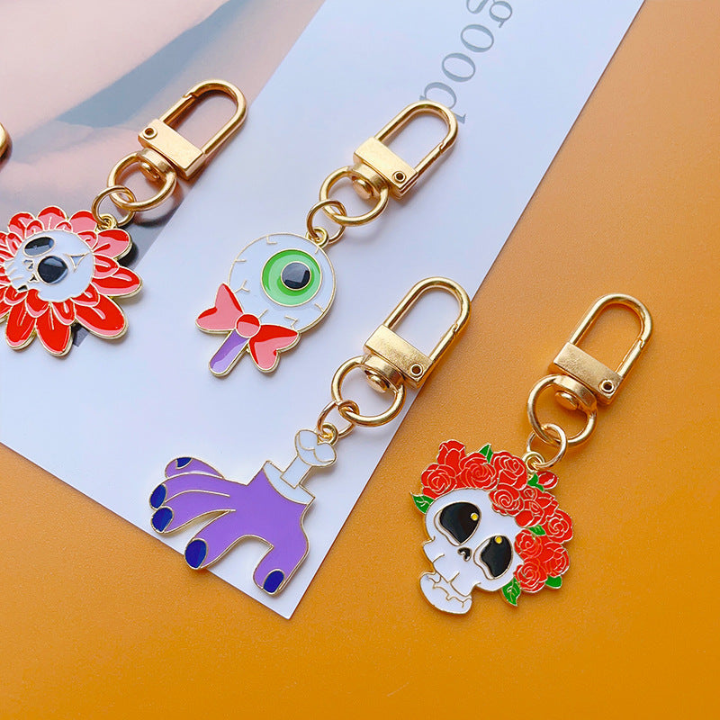 Wholesale Halloween Alloy Oil Dripping Skull Pumpkin Keychain